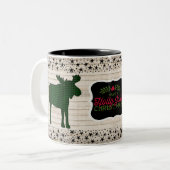 Tasse gaie de Noël d'orignaux de plaid de houx (Devant gauche)