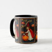 Tasse gaie vintage de sorcière de Halloween (Devant gauche)