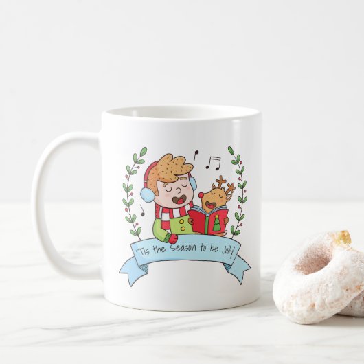 Tasse Garçon et Renne de Chansons de Noël Joyeuses (Avec donut)