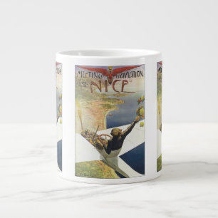Tasse Géante Affiche de voyage vintage, Avion au-dessus de Nice