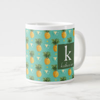 Ananas Lumineux Sur Motif Géométrique| Monogramme