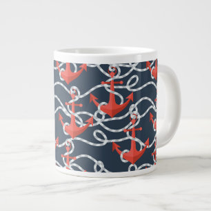 Tasse Géante Ancres et motif nautiques de corde