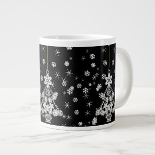 Tasse Géante Arbre de Noël blanc orné et flocons de neige