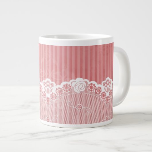 Tasse Géante arrière - plan rose et blanc avec dentelle noire (Devant droit)