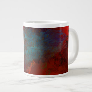 Tasse Géante Art abstrait numérique grunge rouge, aqua et or