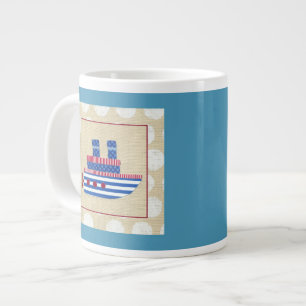 Tasse Géante Bateau à vapeur avec hélice et cheminées bleues
