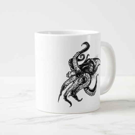 Tasse Géante Calmar géant en colère en noir (Devant droit)