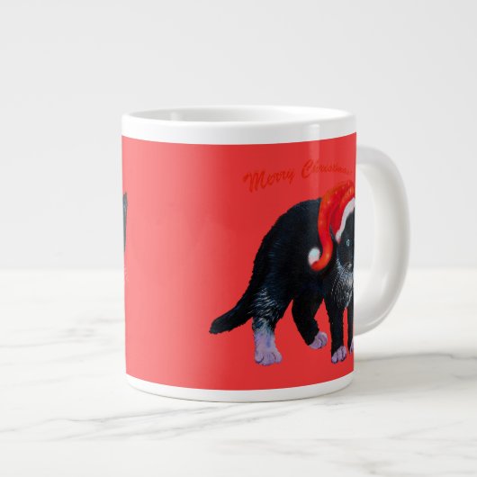 Tasse Géante Chat chaton de Noël Tuxedo en rouge (Devant droit)