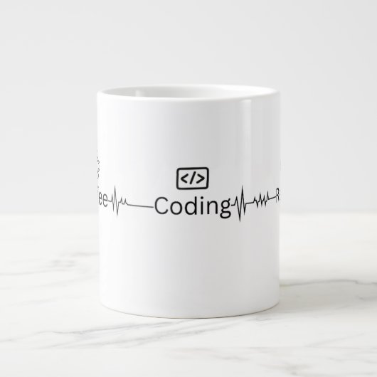 Tasse géante 'Coding Heartbeat' pour programmeur (Devant)