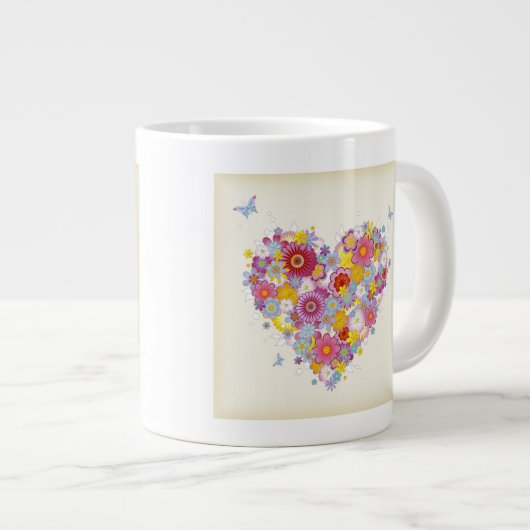 Tasse Géante Coeur floral aux papillons (Devant droit)