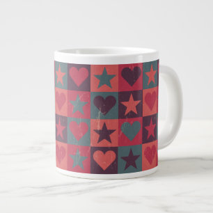 Tasse Géante Coeurs Et Étoiles Motif Rose