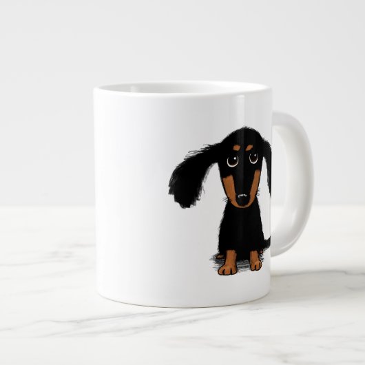 Tasse Géante Cute Long Haired Black et Tan Dachshund Chien chio (Devant droit)