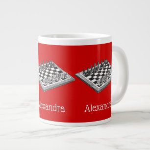 Tasse Géante Damier et pièces d'échecs Art vintage