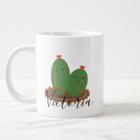 Tasse géante de café avec un doodle qui étreint un