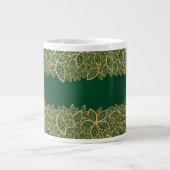 Tasse Géante Dentelle en feuilles d'or sur arrière - plan vert (Devant)
