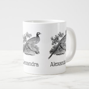 Tasse Géante Dessin en noir et blanc d'un faisan de chasse vint
