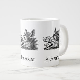 Tasse Géante Dessin tête de sanglier vintage en noir et blanc