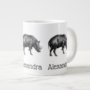 Tasse Géante Dessin vintage de sanglier en noir et blanc
