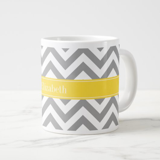Tasse Géante Dk Gray White LG Chevron Pineapple Nom monogram (Devant droit)
