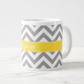 Tasse Géante Dk Gris Blanc LG Chevron Ananas Monogramme Initial (Devant droit)