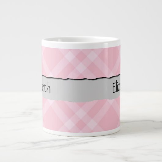 Tasse Géante En vichy rose, En vichy Motif, Votre Nom (Devant)