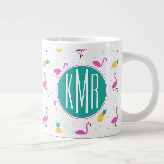 Tasse Géante Flamants roses de néon| Monogramme (Droite)