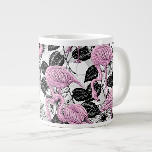 Tasse Géante Flamants roses et fleurs d'hibiscus (Devant droit)