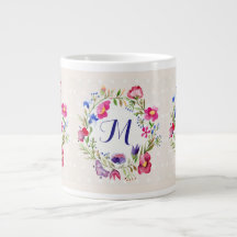 Fleurs d'aquarelle mûre Floral Fine Monogramme