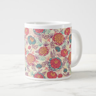 Tasse Géante Fleurs de pivoine et motif feuille