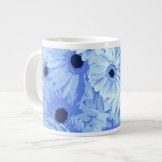 Tasse Géante Fleurs Gerbera, Fleurs Bleues, Motif De Fleurs (Devant gauche)