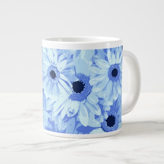 Tasse Géante Fleurs Gerbera, Fleurs Bleues, Motif De Fleurs (Devant droit)