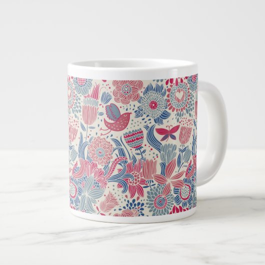 Tasse Géante Flore avec oiseau et papillon (Devant droit)