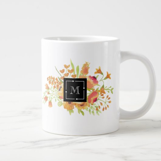 Tasse Géante Flore d'aquarelle personnalisée avec monogramme (Droite)