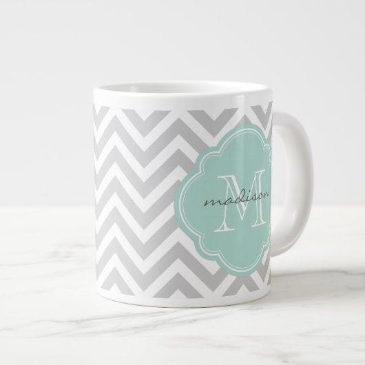 Tasse Géante Gray and Mint Chevron Custom (Devant droit)