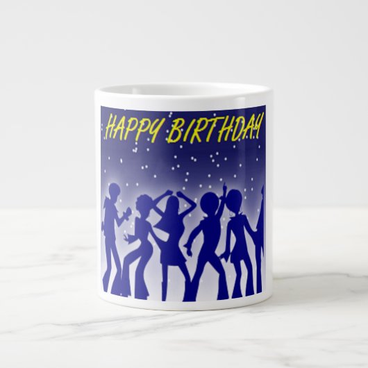 TASSE GÉANTE "HEUREUX ANNIVERSAIRE" DISCO DANSEURS (Devant)