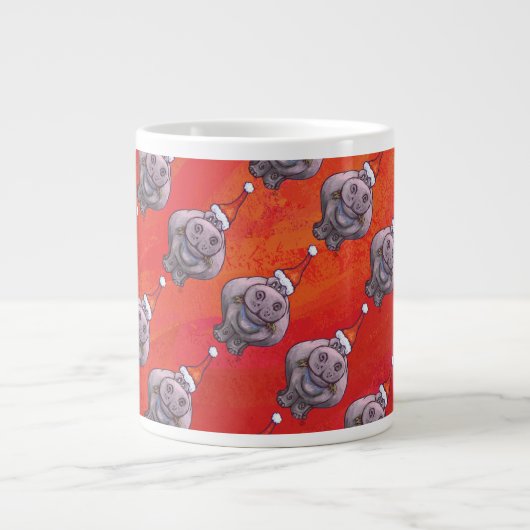 Tasse Géante Hippo mignon à Santa Hat Motif en rouge (Devant)