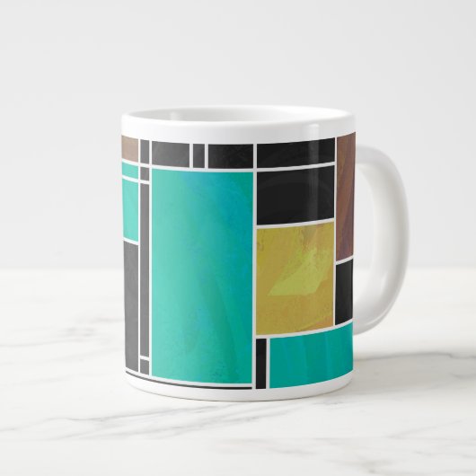 Tasse Géante Impression noire Brown Turquoise Mondrian (Devant droit)