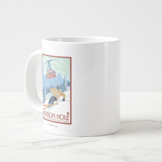 Tasse Géante Jackson Hole, Wyoming Skier et Tramway (Devant gauche)