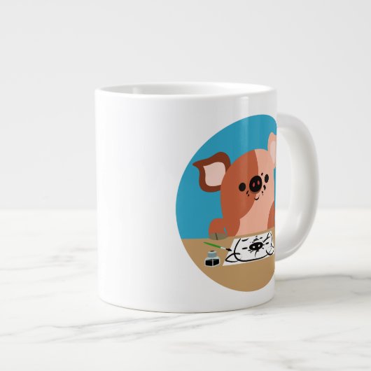 Tasse Géante Joli dessin de dessin de porc (Devant droit)
