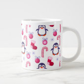 Tasse Géante Joli Motif de Noël rose et blanc avec des pingouin (Droite)