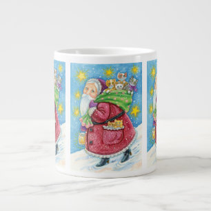 Tasse Géante Joyeux Noël, le Père Noël avec des chatons et des