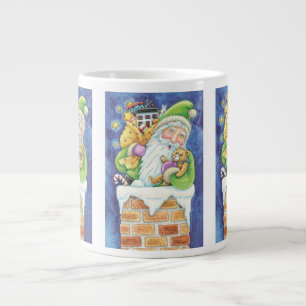 Tasse Géante Joyeux Noël, Père Noël dans la cheminée avec des j