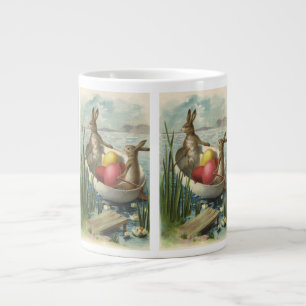 Tasse Géante Lapins de Pâques vintage dans un bateau avec des œ