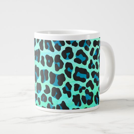 Tasse Géante Léopard noir et Turquoise (Devant droit)