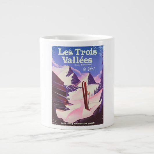 Tasse Géante Les Trois Vallées Affiche de voyage ski (Devant)