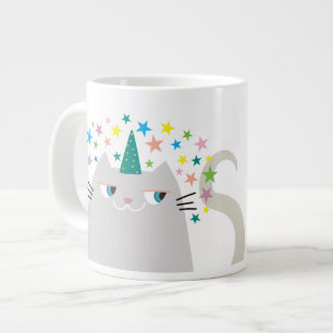 Tasse Géante Licorne Féline Blanche Caticorne Étoiles Colorées