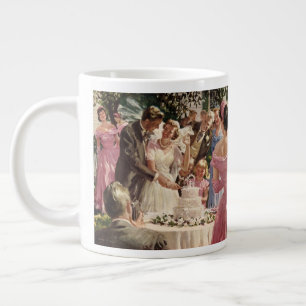 Tasse Géante Mariés de mariage vintage coupent le gâteau