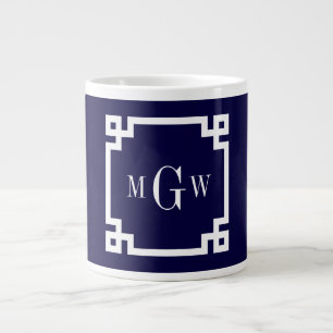 Tasse Géante Marine Bleu Gros Clé Grecque #2 Cadre 3 Init Monog