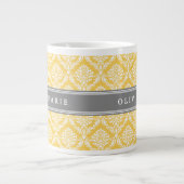 Tasse Géante Modèle élégant jaune damassé avec nom gris (Devant)