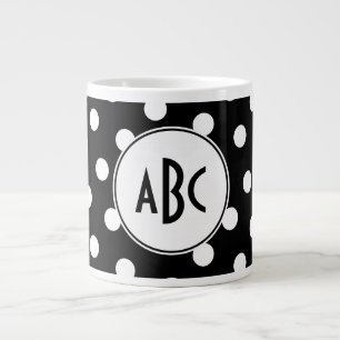 Tasse Géante Monogramme à pois noir et blanc
